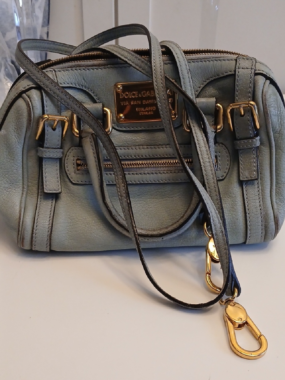 Dolce & Gabbana Light Blue Leather Mini Satchel Crossbody with Gold Hardware - Picture 11 of 16